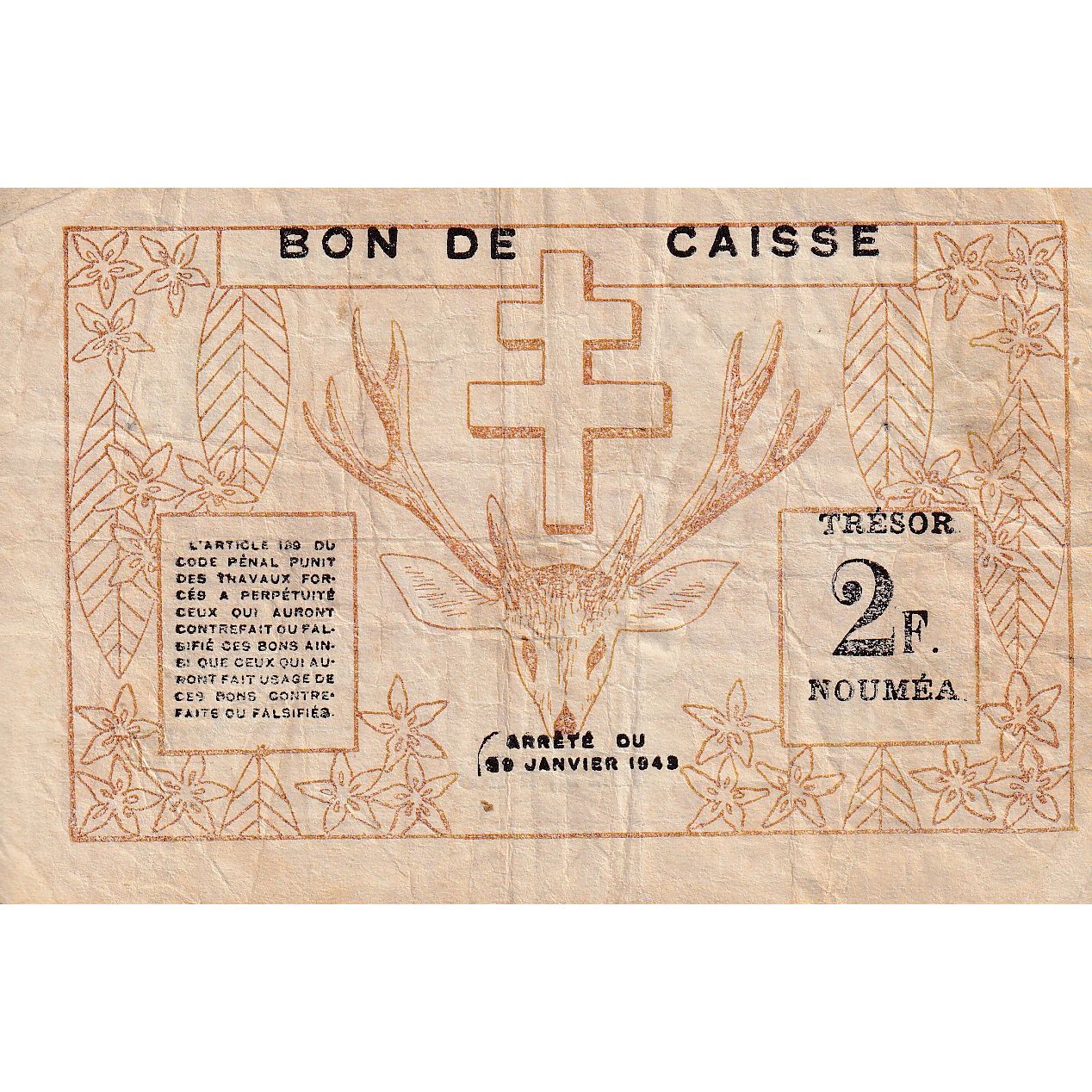 Billete de Nueva Caledonia, 2 francos