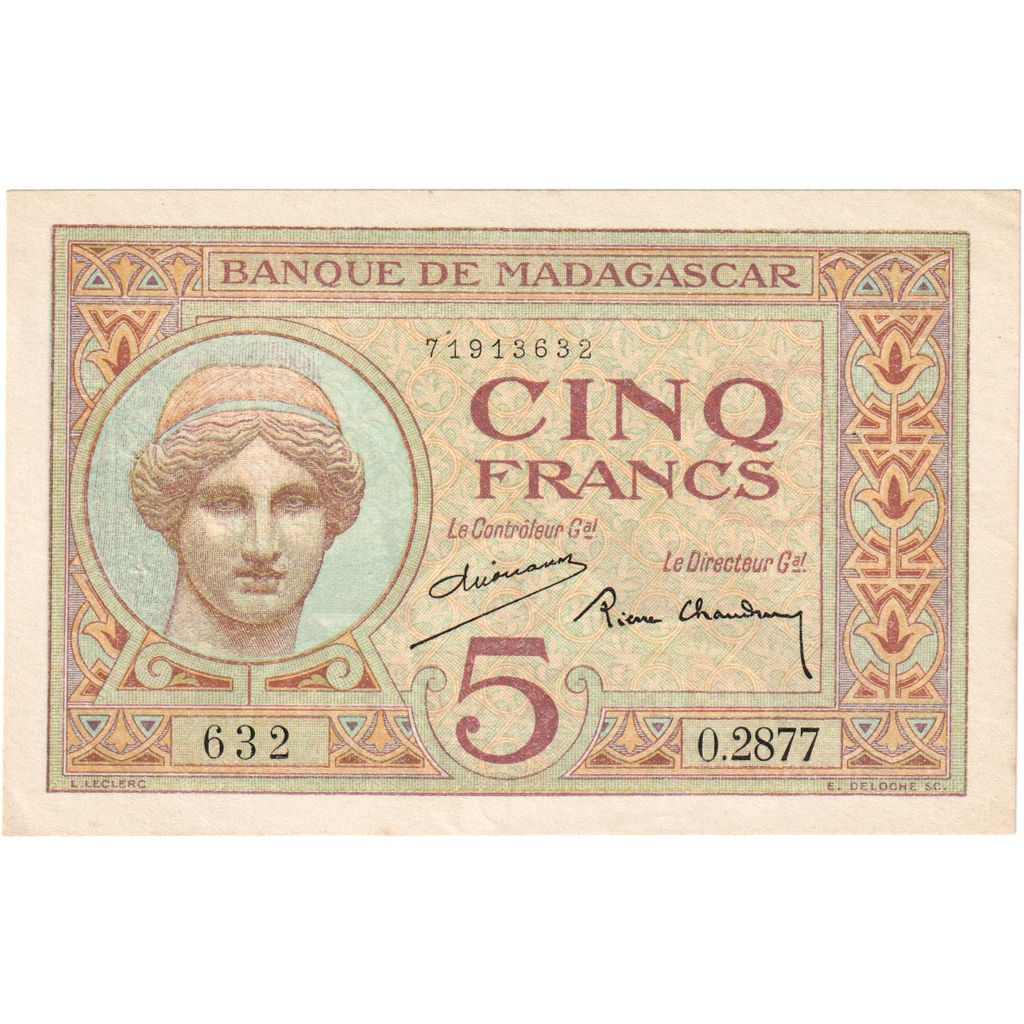 Madagascar,
5 francos,
Sin fecha (1937)