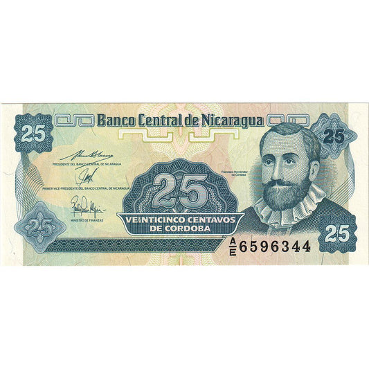 billete de banco, 
  
  Nicaragua, 
  
  25 centavos