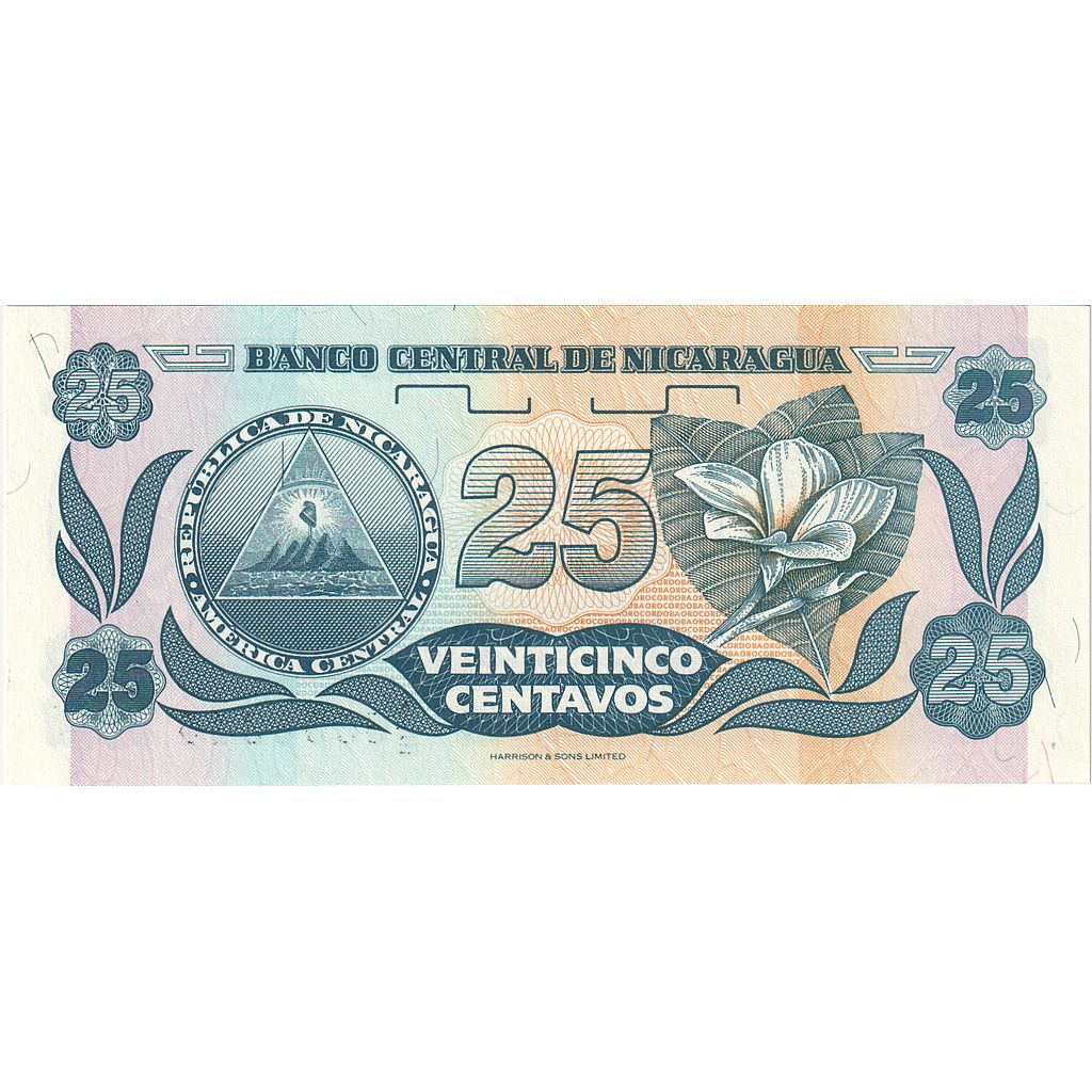 billete de banco, 
  
  Nicaragua, 
  
  25 centavos