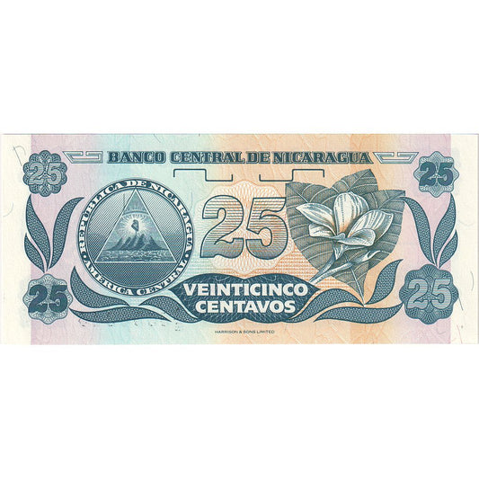 billete de banco, 
  
  Nicaragua, 
  
  25 centavos