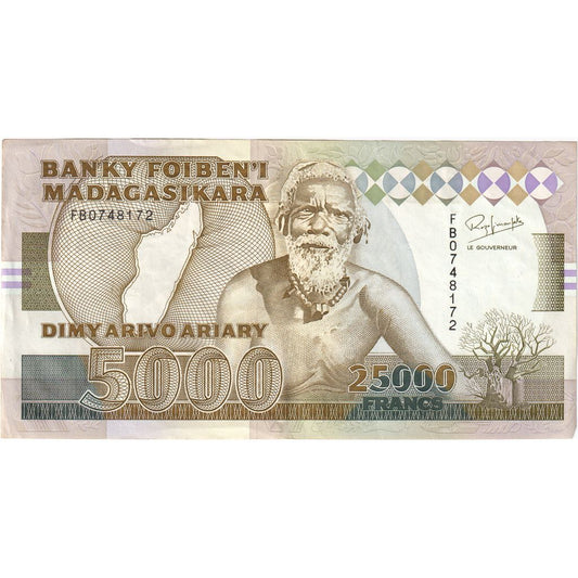 Madagascar,
 
 25,
 
 000 francos = 5.000 araras