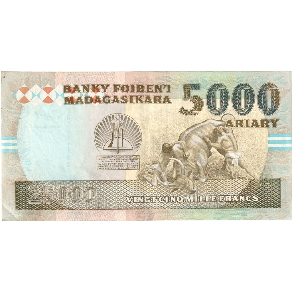 Madagascar,
 
 25,
 
 000 francos = 5.000 araras
