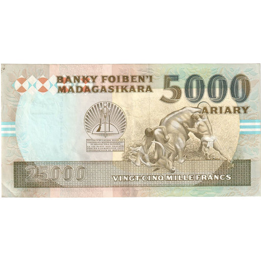 Madagascar,
 
 25,
 
 000 francos = 5.000 araras