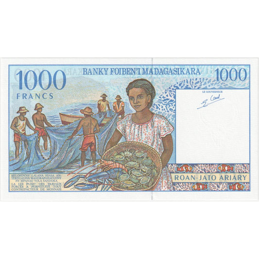 Madagascar,
 
 1000 francos = 200 araras,
 
 UNC(65-70)