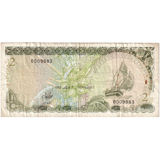Maldivas,
 
 2 Rufiya,
 
 1983-10-07