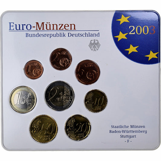 Alemania,
 
 Setze 1 ud. - 2 euros,
 
 Münzkaarte.FDC