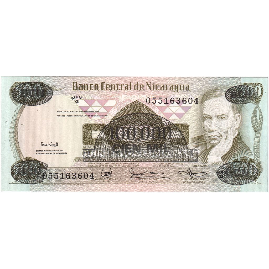 Nicaragua, 

100,000 córdobas a 500 córdobas