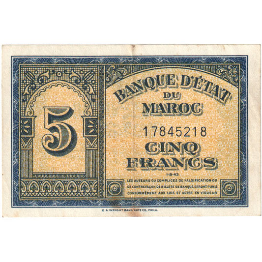 Marruecos,

5 francos,

1943