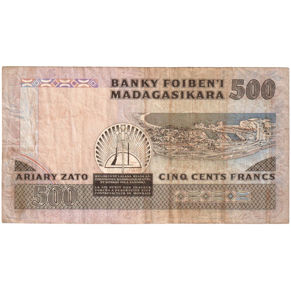 Madagascar,
 
 500 francos = 100 araras,
 
 FV (30-35)