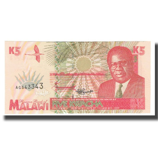 billete de banco, 
  
  malaui, 
  
  5 kwachas