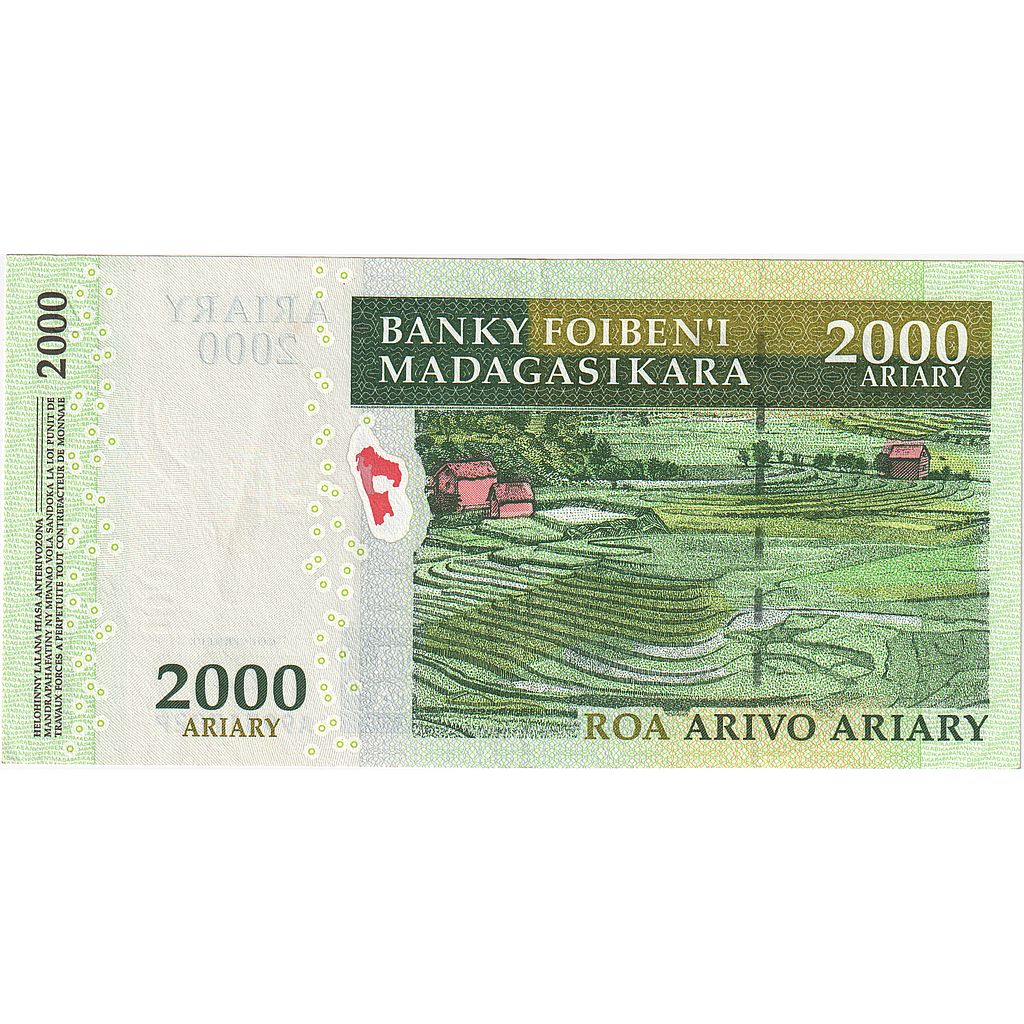 billete de banco, 
  
  Madagascar, 
  
  2000 Ariary