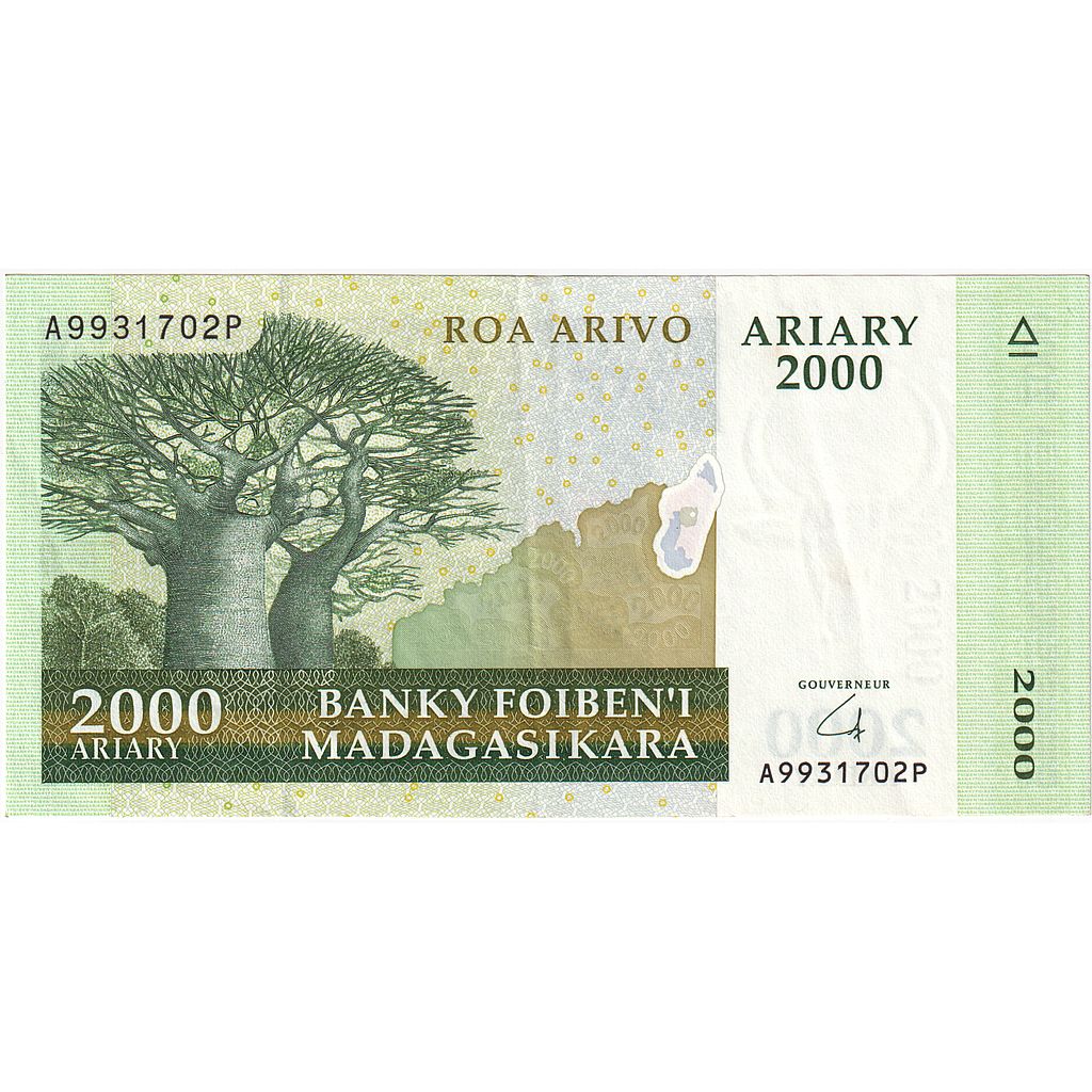 billete de banco, 
  
  Madagascar, 
  
  2000 Ariary