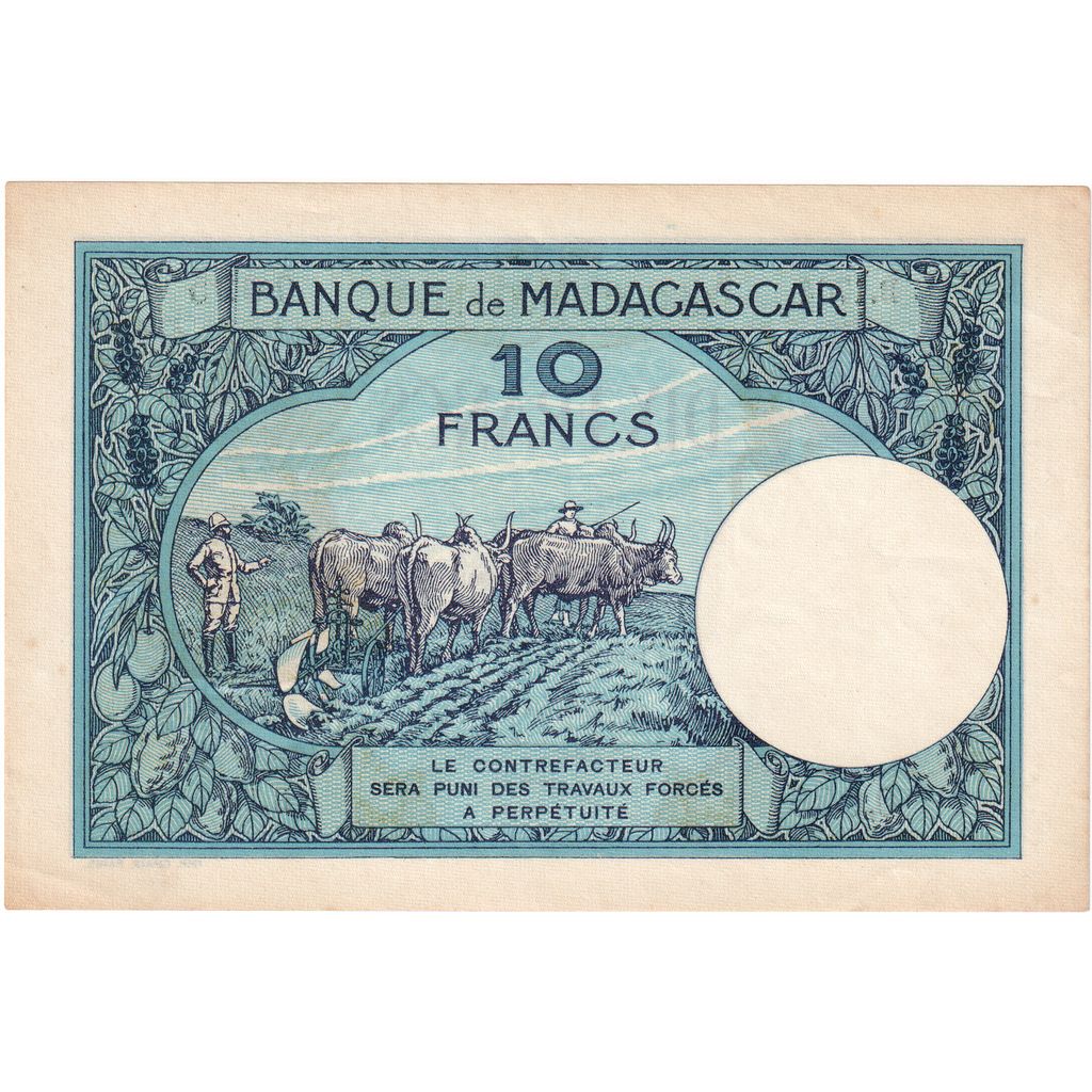 Madagascar,

10 francos,

Sin fecha (1937-1947)