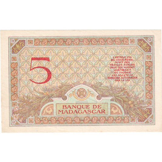 Madagascar,

5 francos,

Sin fecha (1937)
