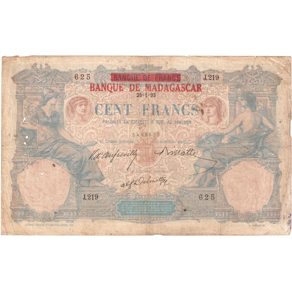 Madagascar,

100 francos,

1893