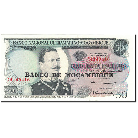 billete de banco, 
  
  Mozambique, 
  
  50 escudos
